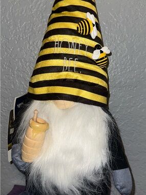 Rae Dunn Honey Bee Gnome Décor - Yellow & Black Striped Hat
